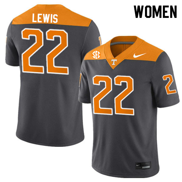 Women #22 Peyton Lewis Tennessee Volunteers College Football Jerseys Stitched-Anthracite